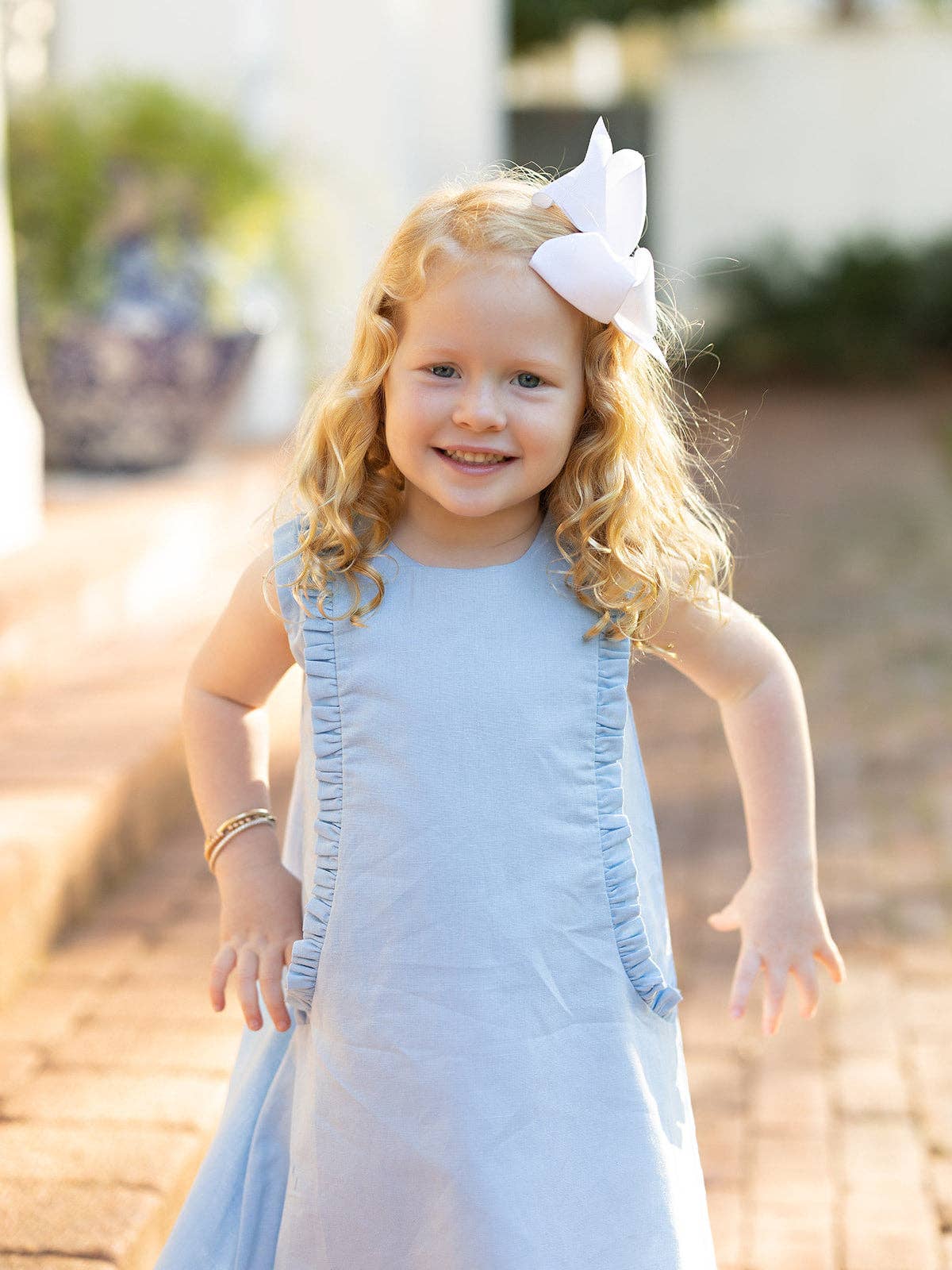 Kora Med Blue Linen Kid's Dress