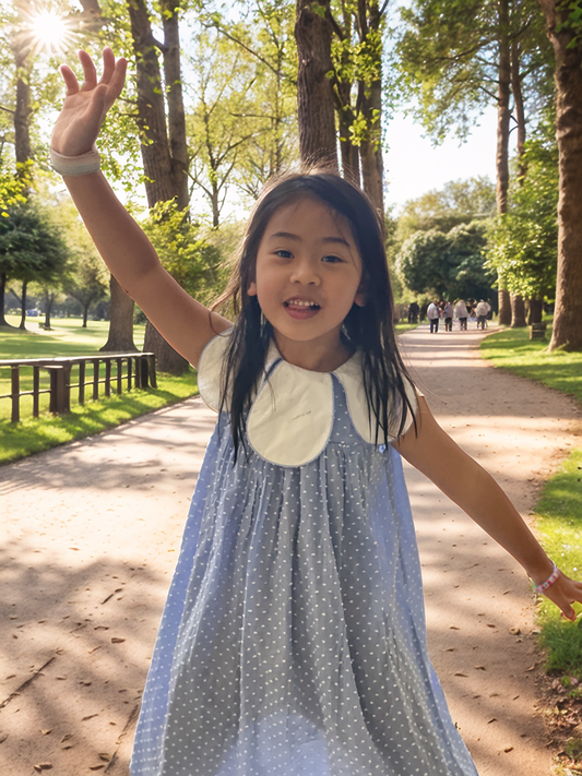 Blue Swiss Dot Tulip Collar Dress