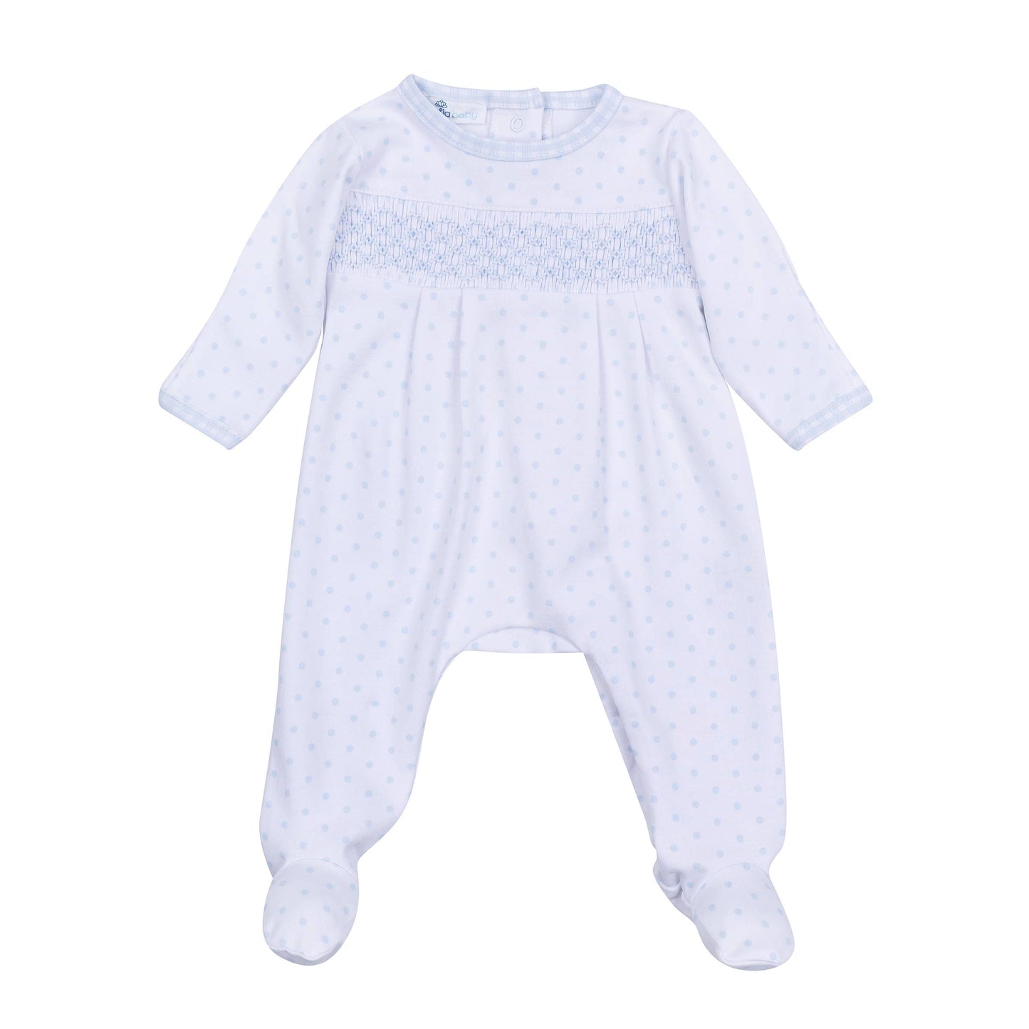 Gingham Dots Smocked Footie - Blue