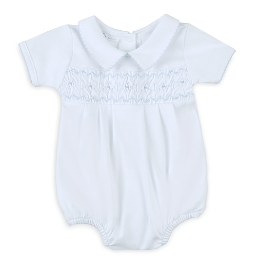 Landon's Classics Smocked Short Sleeve Bubble - Light Blue